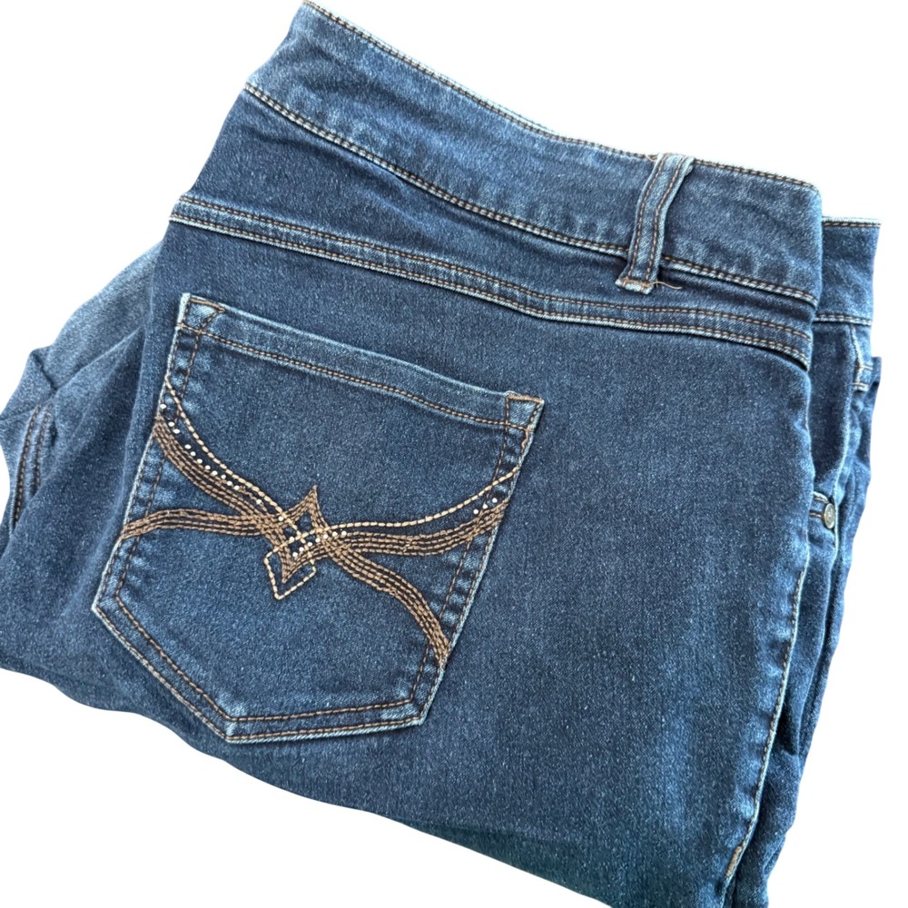 d.jeans Womens 20W Dark Wash Embroidered Skinny Jeans‎ Blue Stretch Denim Pants